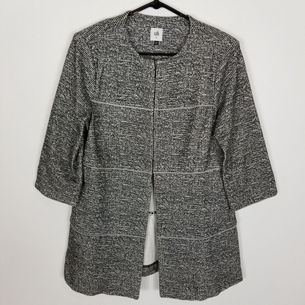Cabi The Times Jacket Women Size M Long Black White Buckle Up Cotton Blend